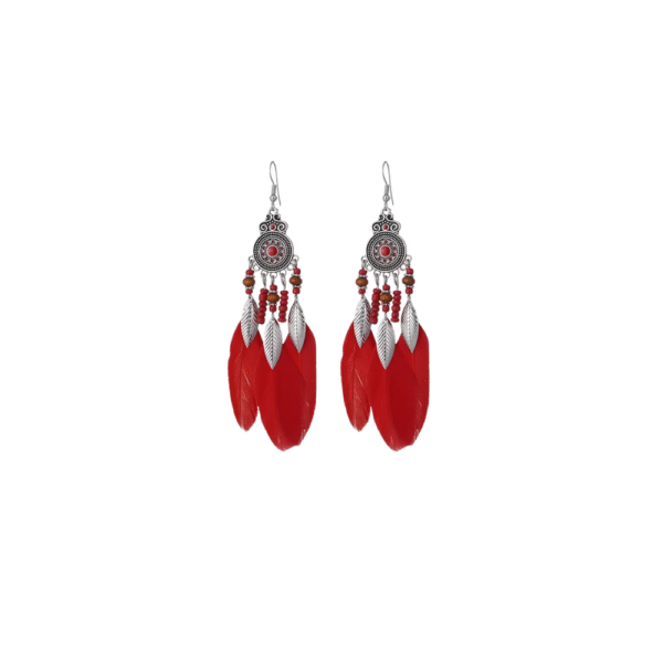Bohemian Ethnic Feather Drop Earrings For Women Elegant Wood Beads Leaf Long Tassels Dangle Earring Girls Fashion Party Jewelry
