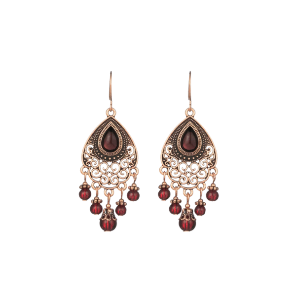 Ethnic Orange Beads Tassel Drop Earrings for Women Antique Gold Plated Geometric Pendientes Earring Boho Vintage Jewelry