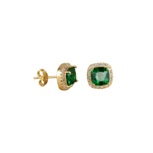 Female Luxury Green Crystal Stud Earrings Classic Green Zircon Square Stone Earrings Vintage Gold Color Small Earrings For Women