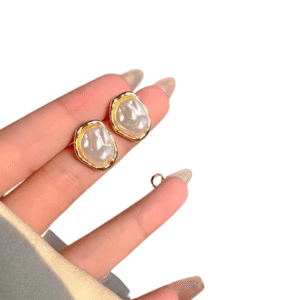 Geometric Irregular Round Metal Pearl Earrings for Women 2024 Minimalist Style Personality Earrings Trendy Jewelry Gift