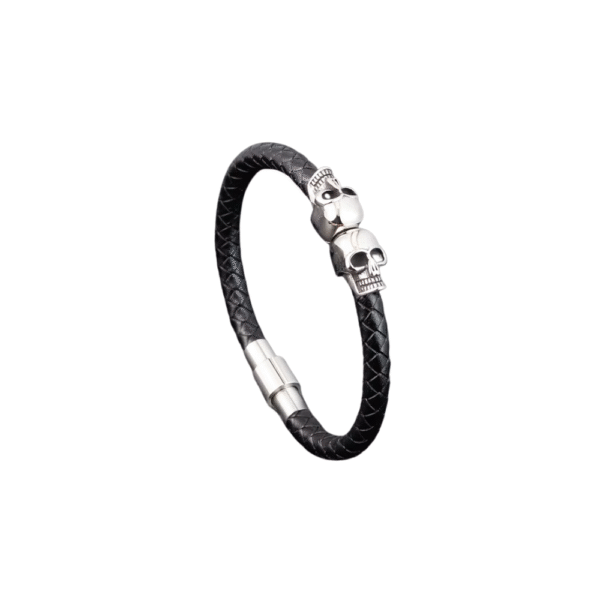 Hyperbole Men Jewelry Black Braided Leather Bracelets Stainless Steel Leahter Bracelets Cool Skull Bracelets Men Bracelet
