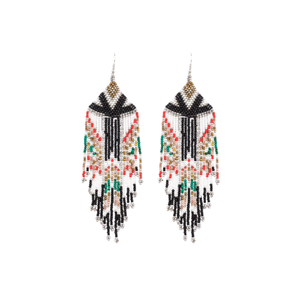 Kaseakia Flag Long Beaded Tassel Dangle Earrings, Big Large Boho Bohemian Statement Seed Bead Fringe Drop Earrings for Women