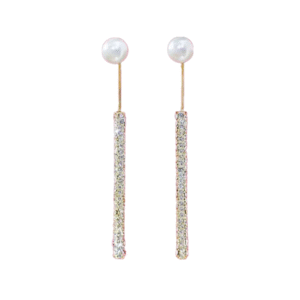 Korean Long Tassel Pearl Dangle Earrings for Women Luxury Full Rhinestone Gold Color Drop Earrings Wedding Party Jewelry Gift
