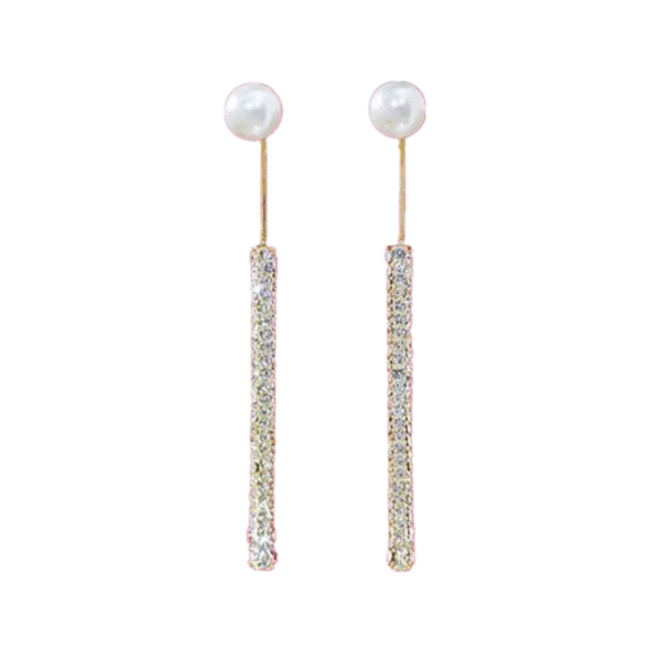 Korean Long Tassel Pearl Dangle Earrings for Women Luxury Full Rhinestone Gold Color Drop Earrings Wedding Party Jewelry Gift