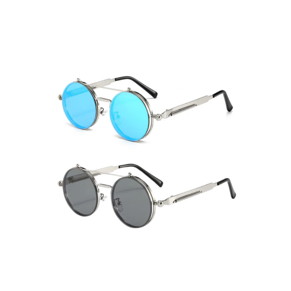 2020 Classic Vintage Round Gothic Steampunk Sunglasses Men Women Fashion Brand Designer Metal Mirror Flip Lens Sun Glasses UV400