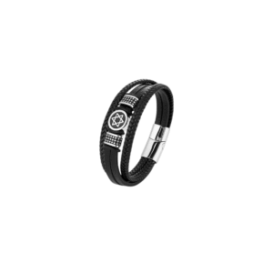 Retro Norse Hexagram Star of David Bracelet Men Stainless Steel Six Point Star Amulet Leather Wristband Religion Jewish Jewelry