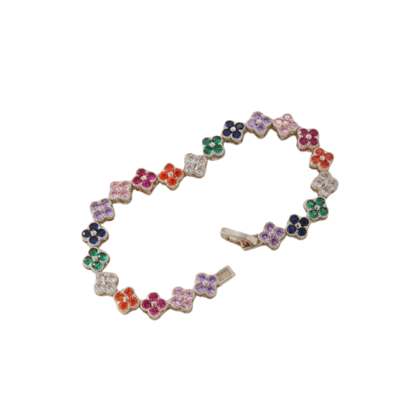 UILZ 1pc Rainbow Colorful Clover Zircon Bracelet Fashion Charm Gorgeous Charm Exquisite Cute Sweet Shining Crystal Jewelry Gift