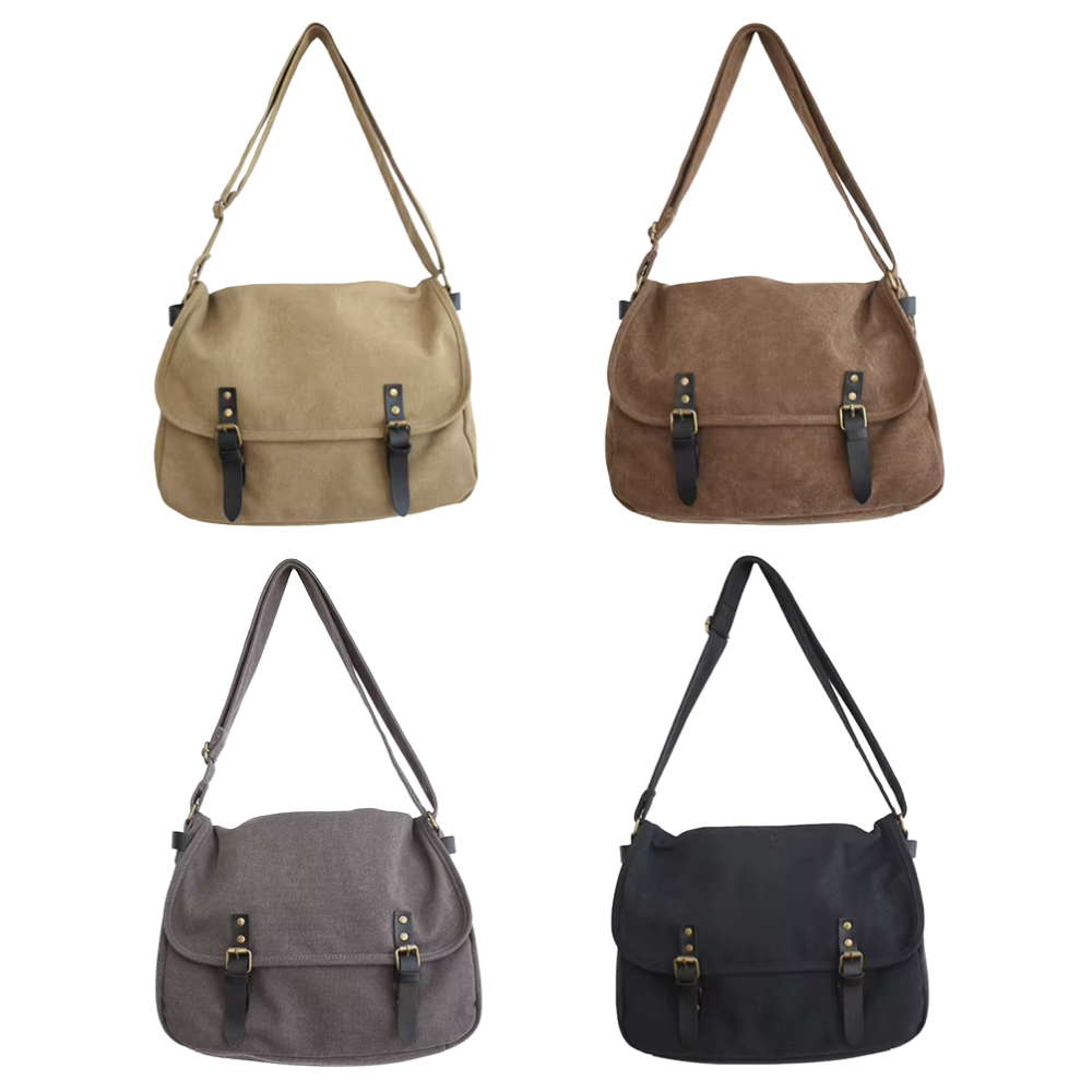 Canvas Shoulder Bag Solid Color Fashion Unisex Handbags Large Capacity Flap Buckle for Gift for Travel Work School