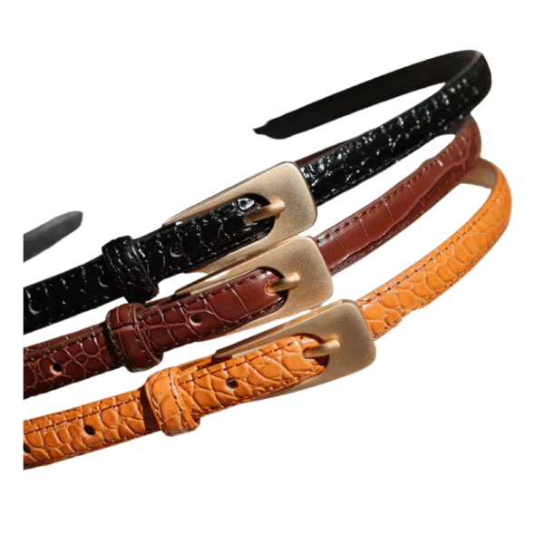 Casual Fashion Women Leather Belt Ladies Skinny Belt for Jeans Coats Pants Dress Waist Belt with Gold Buckle