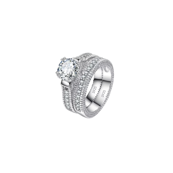 Elegant Wedding Engagement Couple Rings Set 925 Sterling Silver Color Anniversary Accessory With Full Shiny Cubiz Zircon Stone