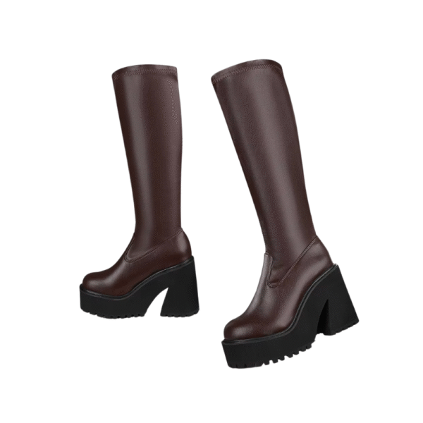 GIGIFOX Chunky High Heeled Punk Platform Boots For Women Round Toe Pull-on Long Boots Knee High Boots For Party Dress Cos Y2K