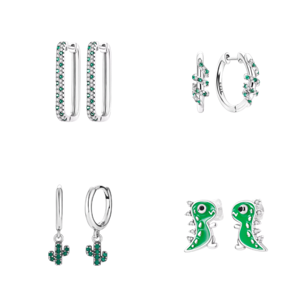 Hot Sale 925 Sterling Silver Animal Plant Green Series Jewelry Fashion Zircon Circle Hoop Earrings For Women Gift Accessories