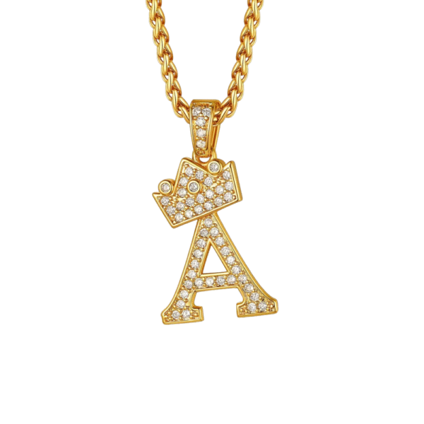 Initial Necklace for Men 18K Gold Plated Crown Shiny Cubic Zirconia Monogram Pendant for Women Fashion Jewelry