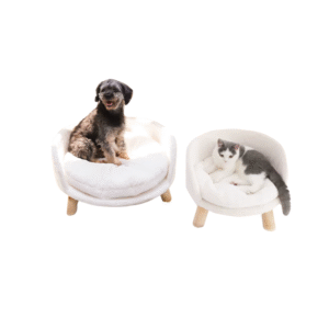 Luxury Cat Bed Soft Warm Plush Fabric Pet Nesting Chair Bed Stool Wood Legs with Cushion Pad Washable Waterproof for Small Pets