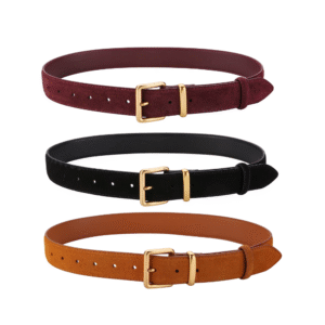 Luxury Suede Cowhide Leather Belt for Women, Vintage Style with Gold Buckle, 3.3cm Wide Waistband for Dresses & Jeans