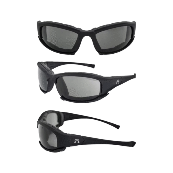 Motorcycle Sunglasses Foam Padded Riding Safety Glasses Z87.1 Convertible to Goggles for Men or Women 3 Pair Black Frame w Clear