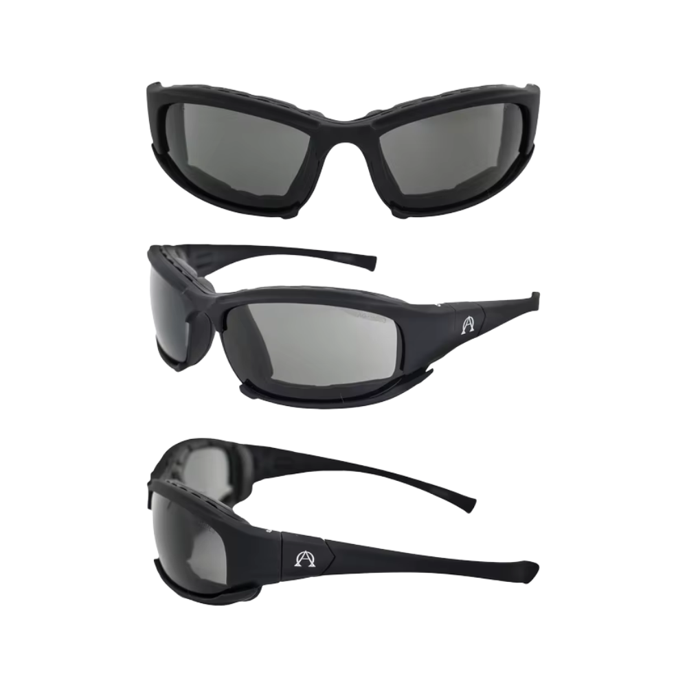Motorcycle Sunglasses Foam Padded Riding Safety Glasses Z87.1 Convertible to Goggles for Men or Women 3 Pair Black Frame w Clear