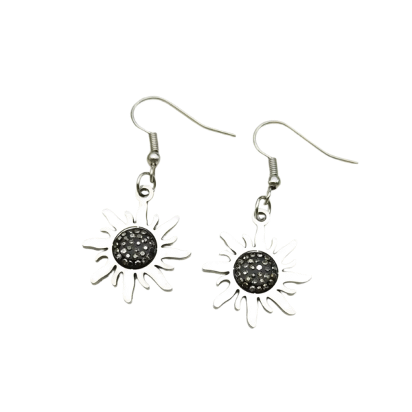 New Design Sun Rhinestone Dangle Earrings For Women Men Stainless Steel Silver Color Charm Party Earring Jewelry Gifts