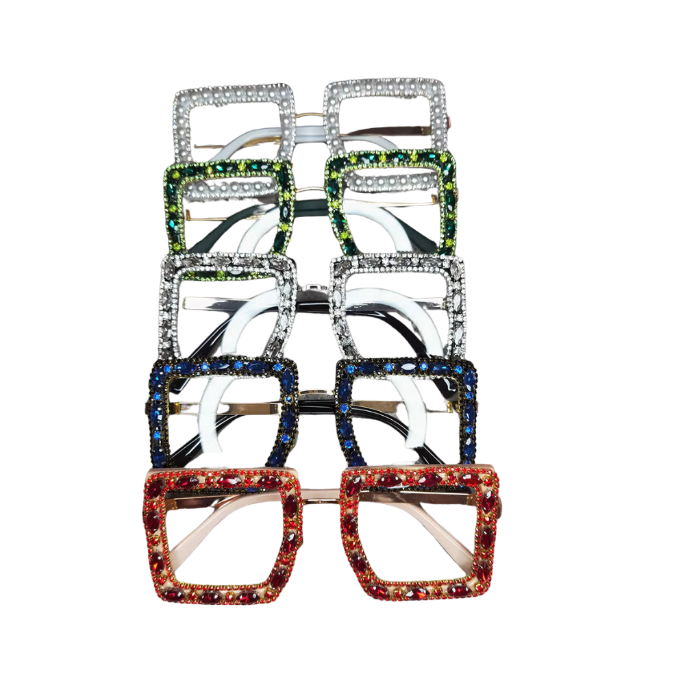 Rhinestone Bling Square Sun Glasses Women Fashion Oversized Transparent Crystal Female Vintage Diamond Sunglasses Eyeglasses