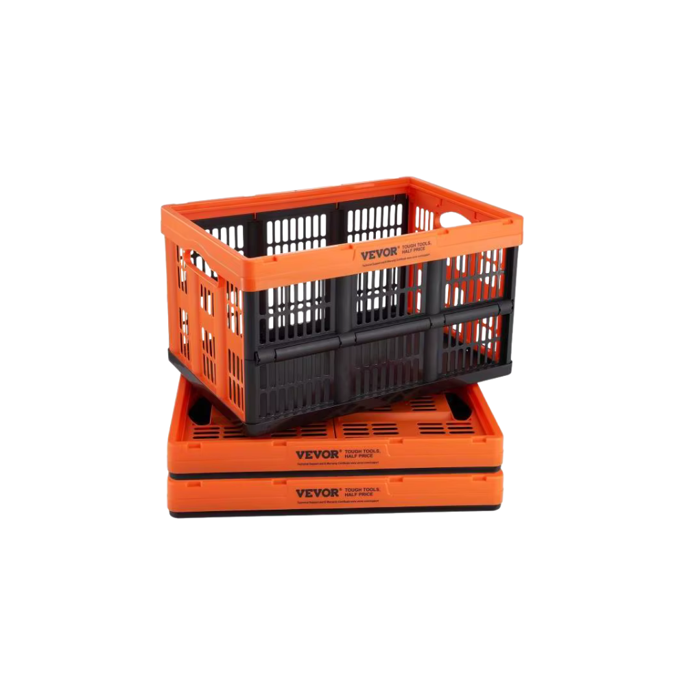 VEVOR 45L 3 Packs Plastic Collapsible Storage Basket Folding Bins with Handles Stackable Containers for Clothes Grocery Toys