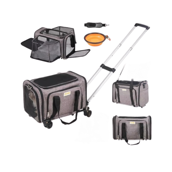 VEVOR Pet Cat Carrier Breathable Outgoing Dog Carry Backpack with Telescopic Handle Wheels and Shoulder Strap for Travel Trip