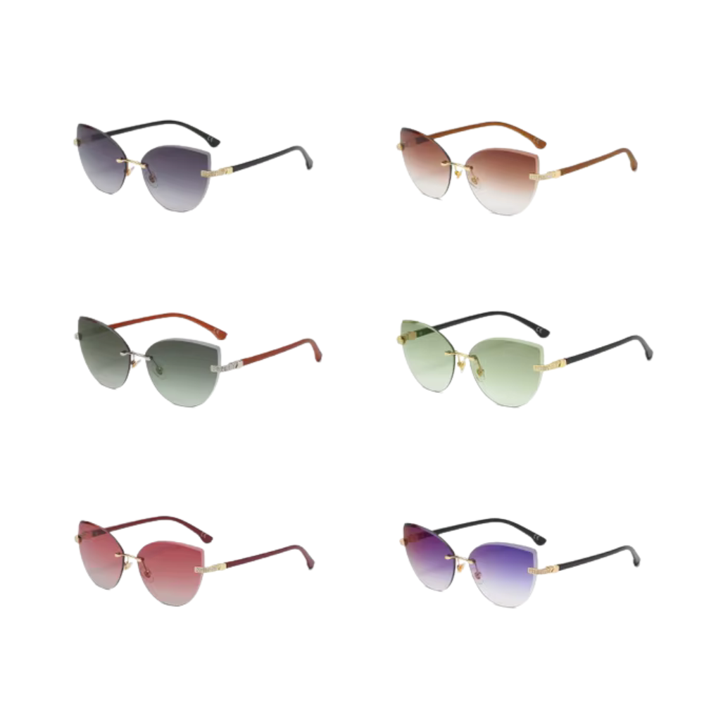 Vintage Cat Eye Rimless Sunglasses Women Brand Frameless Gradient Cut Lens Shade Eyewear Trendy Oversized Men Sun Glasses Female