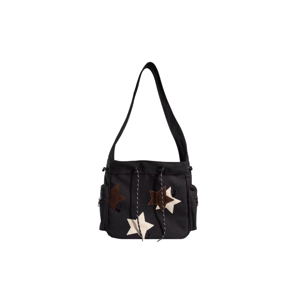Women Cute Crossbody Bag Large Capacity Canvas Lovely Shoulder Bag Star Applique Y2K Street Style School Bag for Teens Students