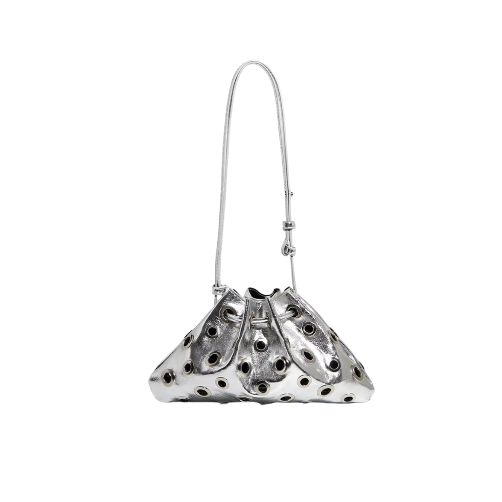 Women Metal Stud Y2k Shoulder Bag Large Capacity Retro Hollow Handbag Drawstring Crossbody Bag Shopping Vacation Handbag