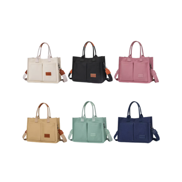 Women Retro Top Handle Bag Large Capacity Canvas Stylish Crossbody Bag Solid Color Adjustable Strap Square Commuting Bag