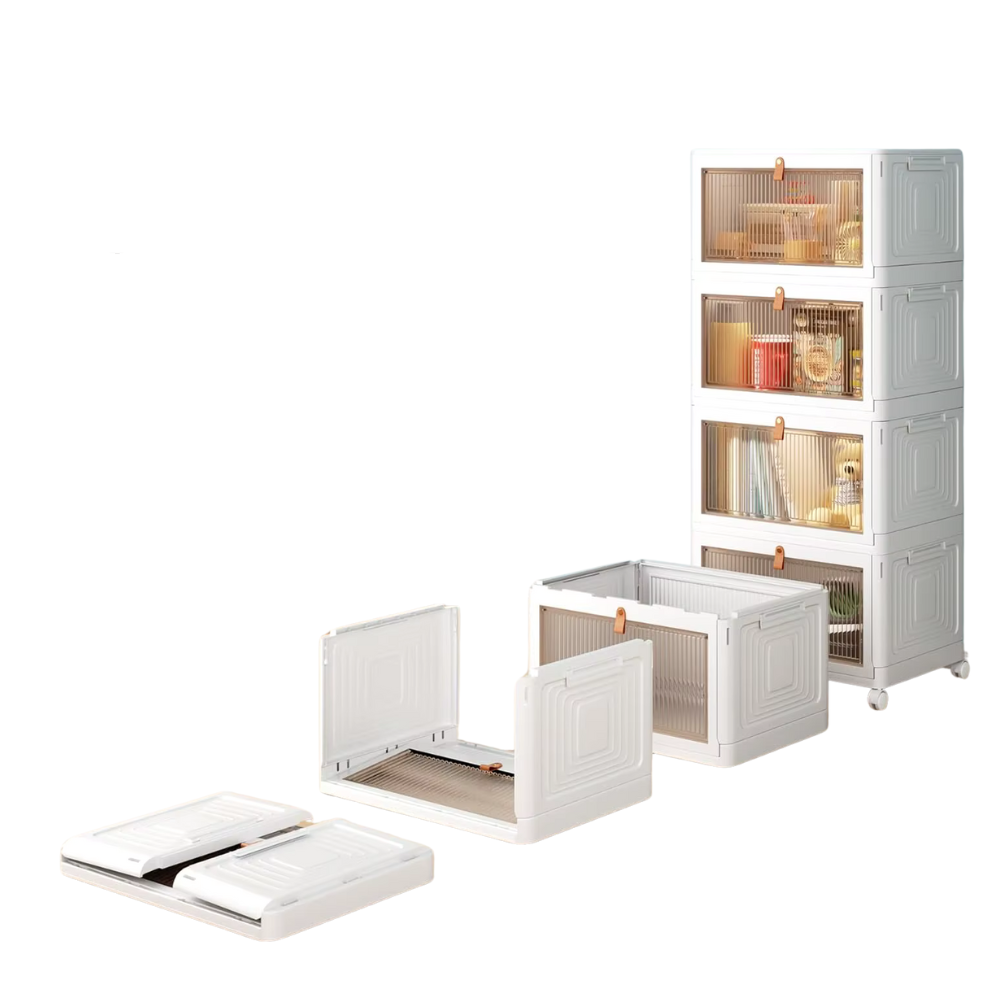 4 Tier Storage Bins w/ Lids, 23QT Stackable Closet Organizers & Storage w/ Wheels, Collapsible Storage Boxes, Foldable Plastic