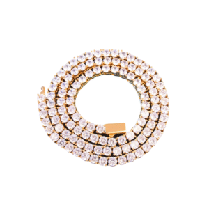 4mm Spring Clasp Tennis Chain Gold Color One Row Zircon Necklace Link For Men Women Hip Hop Jewelry