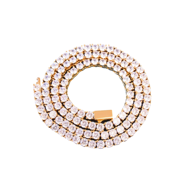 4mm Spring Clasp Tennis Chain Gold Color One Row Zircon Necklace Link For Men Women Hip Hop Jewelry