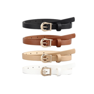 4pcs Women Skinny Leather Belt Thin Waist Belt with Metal Buckle for Pants Jeans Dresses
