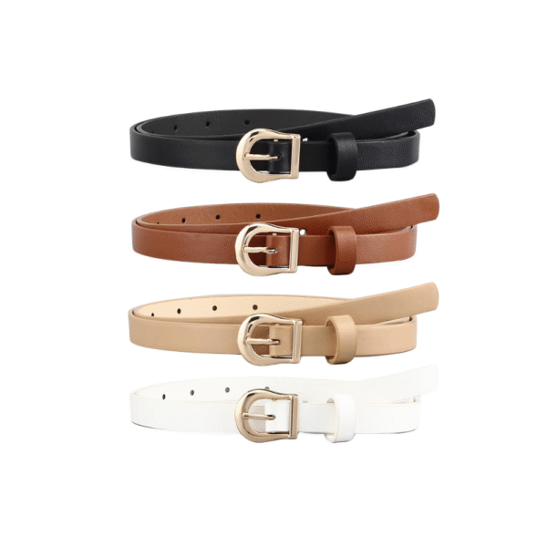 4pcs Women Skinny Leather Belt Thin Waist Belt with Metal Buckle for Pants Jeans Dresses