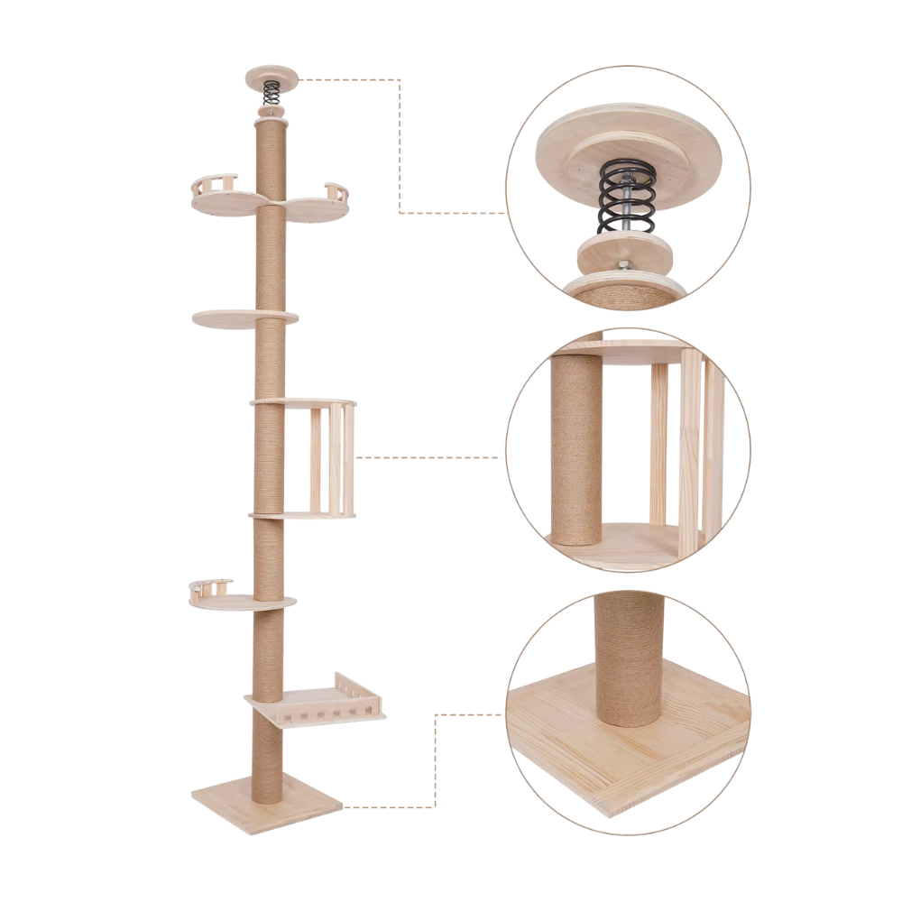 5 Layer Cat Climbing Frame Cat Tower Floor To Ceiling Solid Wood Pets Furniture