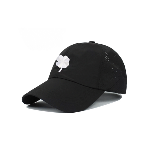 1 Quick-Drying Mesh Baseball Cap with Four-Leaf Clover Pattern Decoration, Women's Peaked Cap with Ponytail, Outdoor Golf Hat