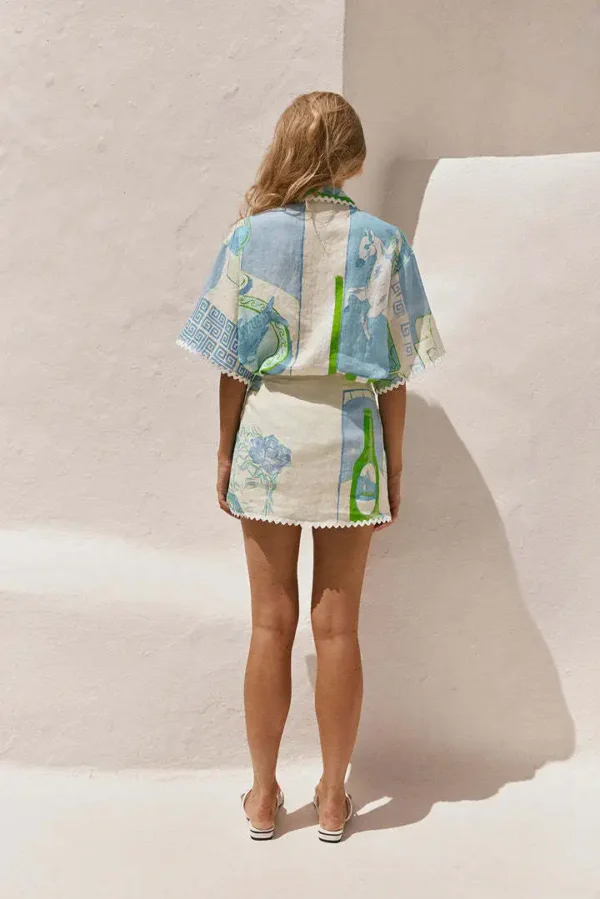 Fashion Printed Ruffle 2 Piece Set Women Summer Casual Patchwork Holiday Trendy Pocket Button Tops And Mini Skirt Two Piece Sets - Image 13