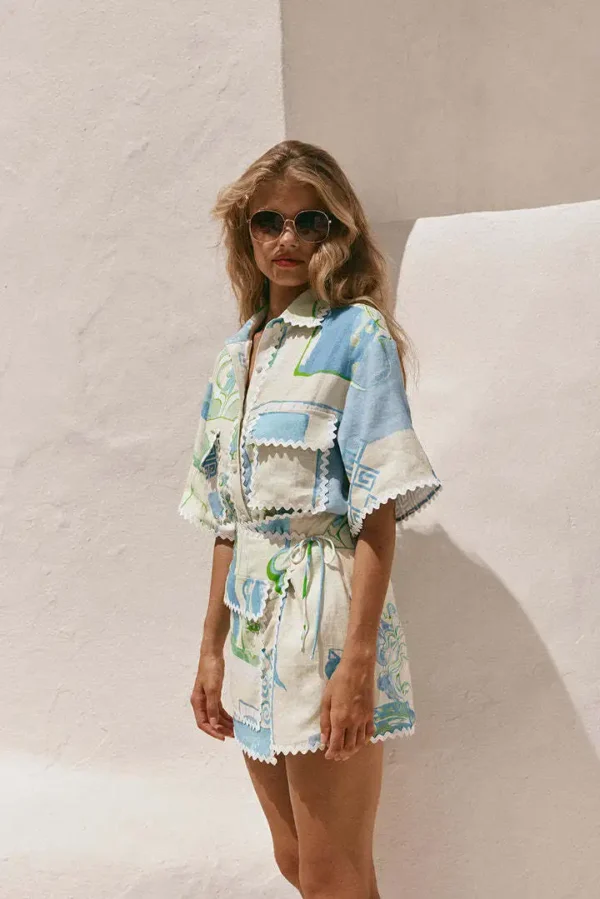 Fashion Printed Ruffle 2 Piece Set Women Summer Casual Patchwork Holiday Trendy Pocket Button Tops And Mini Skirt Two Piece Sets - Image 12